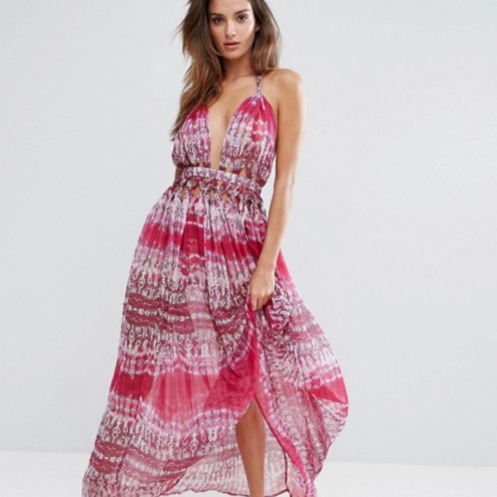NWT ASOS Pink Snake Knot Waist Chiffon Maxi Dress
